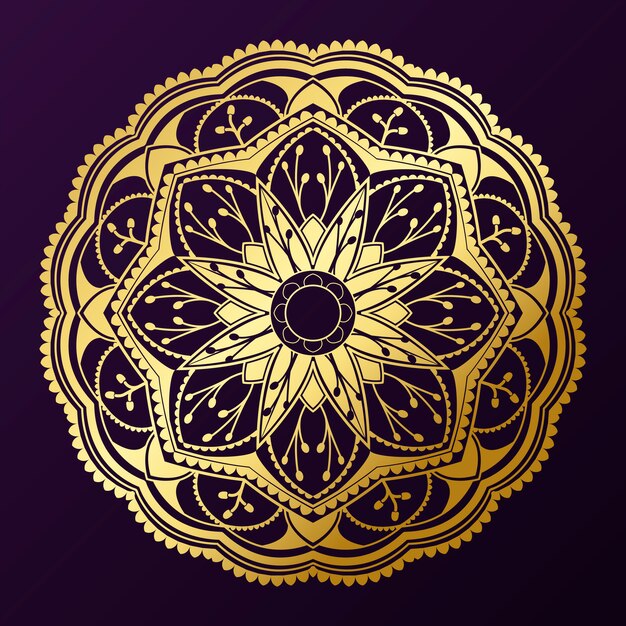 Geometrical gold mandala pattern on purple background