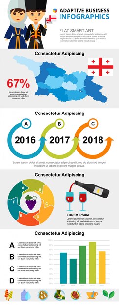 Georgian culture and analysis concept infographic charts set