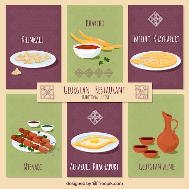 Free Vector georgian restaurant dishes with flat design