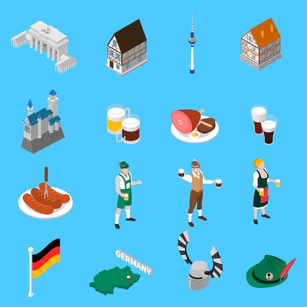 German Culture Traditions Isometric Icons Collection 