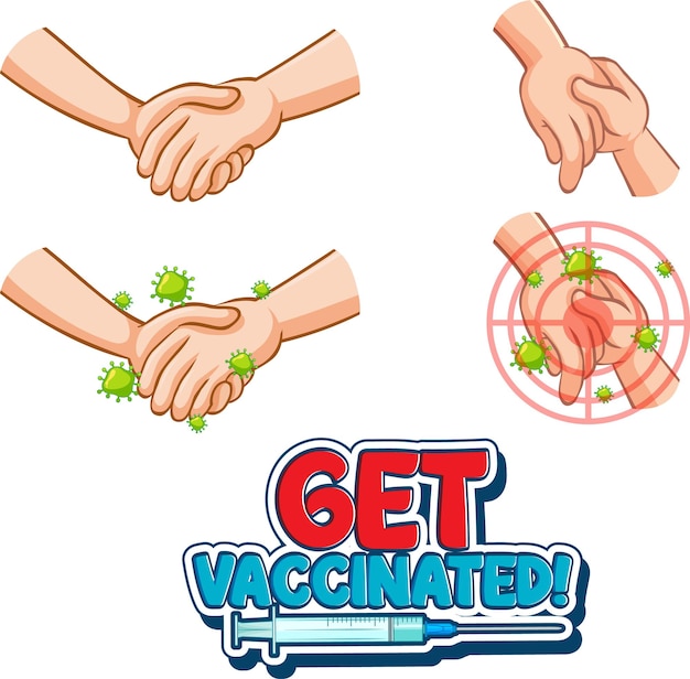 Free Vector get vaccinated font in cartoon style with hands holding together