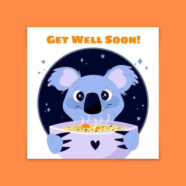 Get well soon cute koala with soup