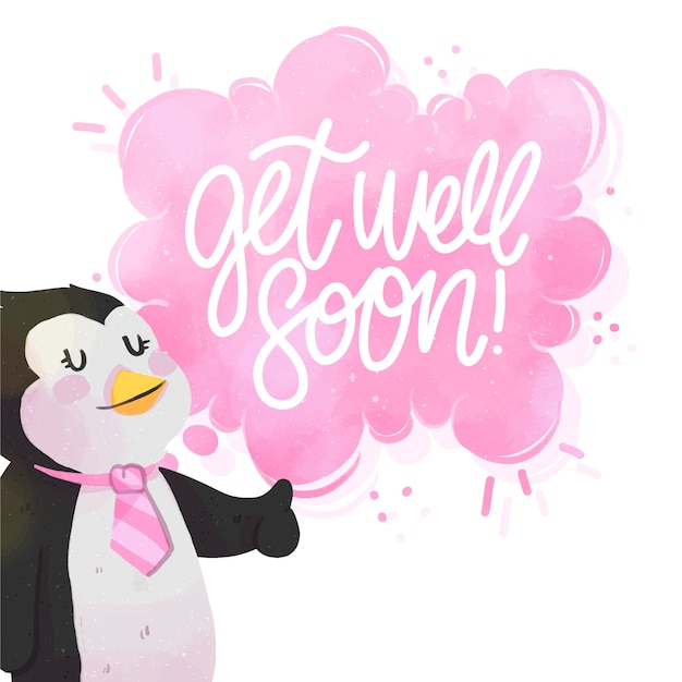 Free Vector get well soon message with penguin