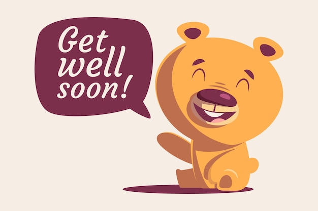 Get well soon quote and happy bear