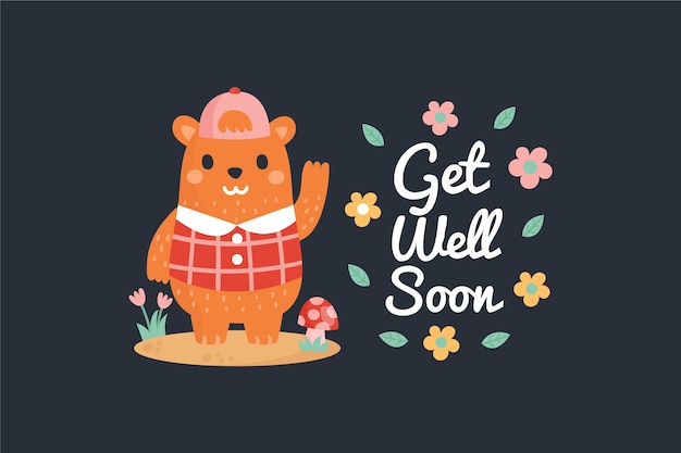 Free Vector get well soon with a cute character