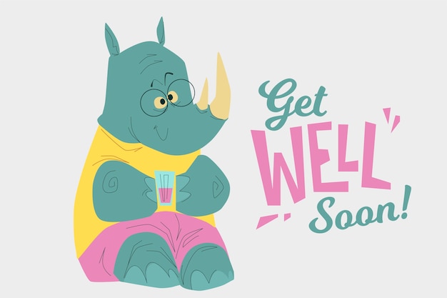 Free Vector get well soon with a cute character