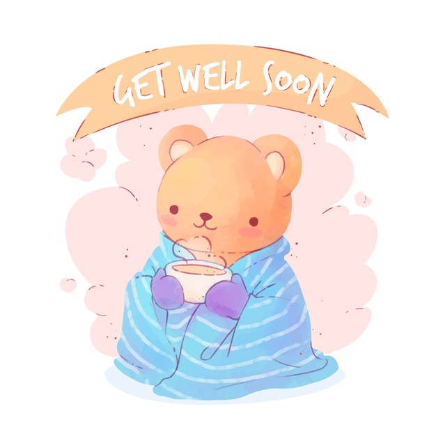 Free Vector get well soon with a cute character