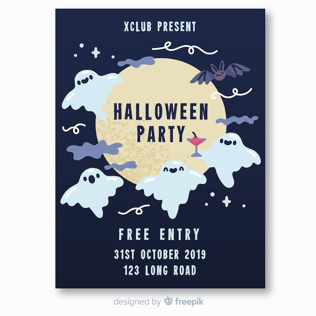 Ghost and bats flying halloween party poster