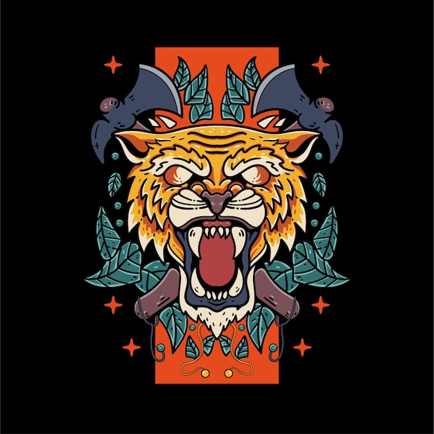 Free Vector ghost tiger with skull illustration and axe