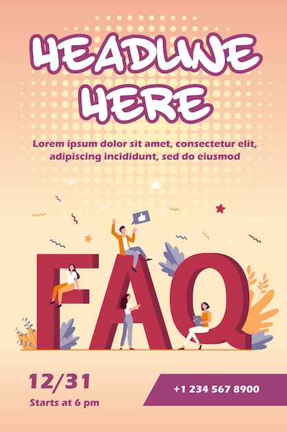 Giant FAQ and tiny people flyer template