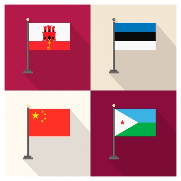 Free vector gibraltar estonia people's republic of china and djibouti flags