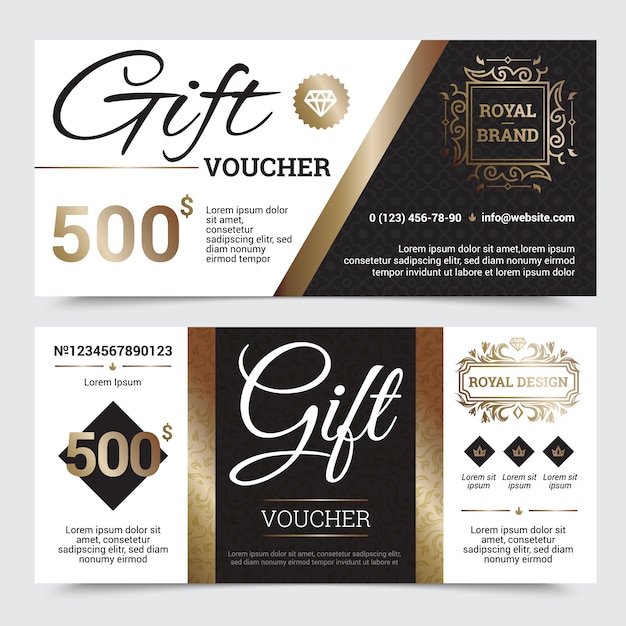 Gift coupon royal design with golden elements ornate frames