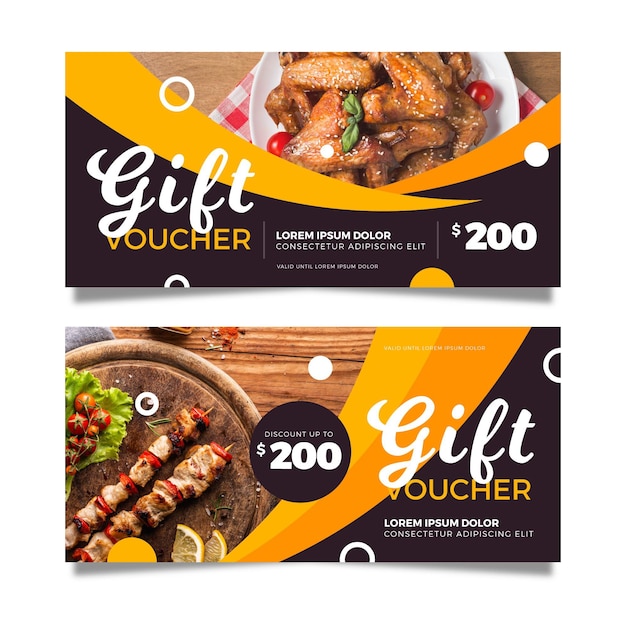 Gift voucher template with chicken meal photo