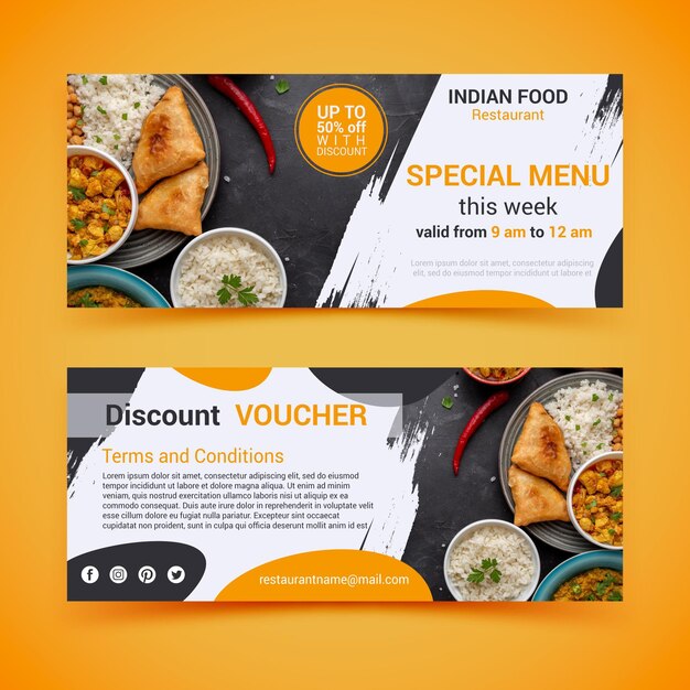 Gift voucher template with photo and food