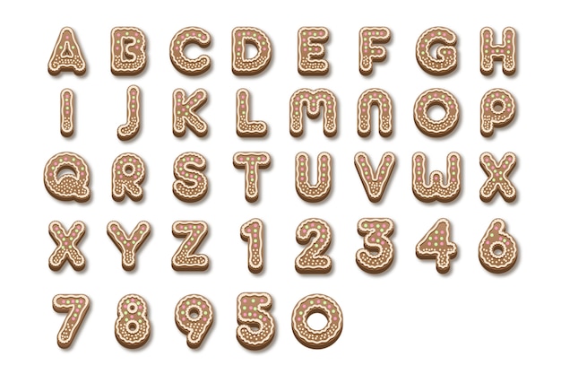 Gingerbread christmas alphabet from a to z