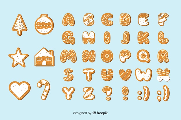 Free Vector gingerbread christmas alphabet set