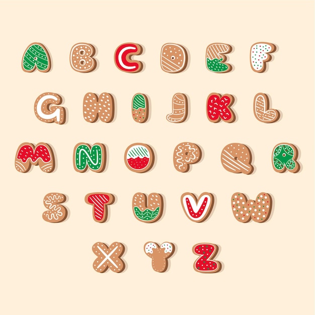 Free Vector gingerbread christmas alphabet