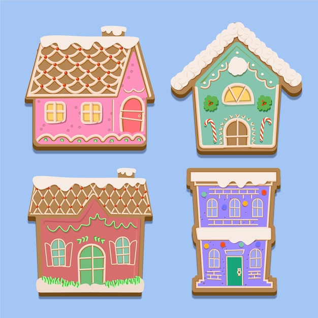 Gingerbread house collection in flat design