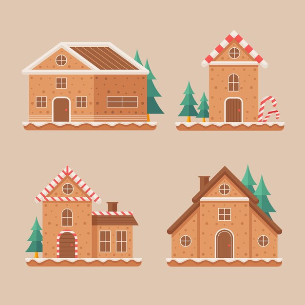 Gingerbread house collection in flat design