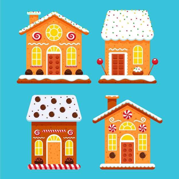 Gingerbread house collection in flat design