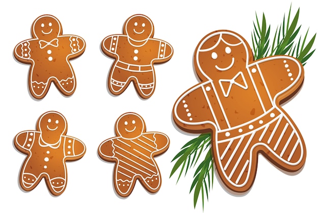 Gingerbread man cookie collection in flat design