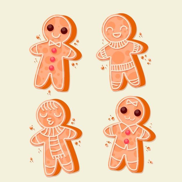 Gingerbread man cookie collection in flat design