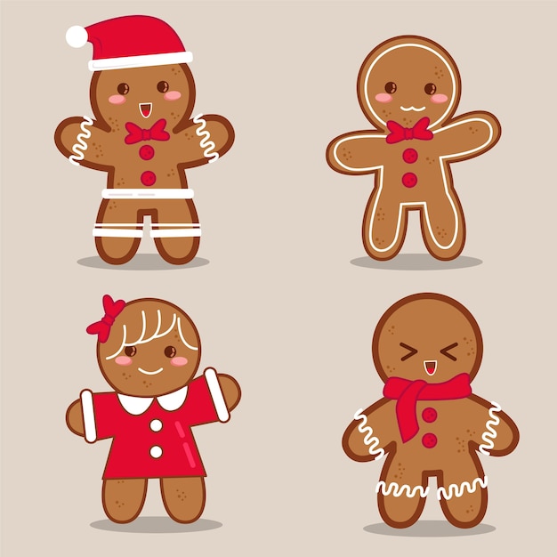 Gingerbread man cookie collection in flat design