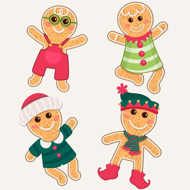 Gingerbread man cookie collection in flat design