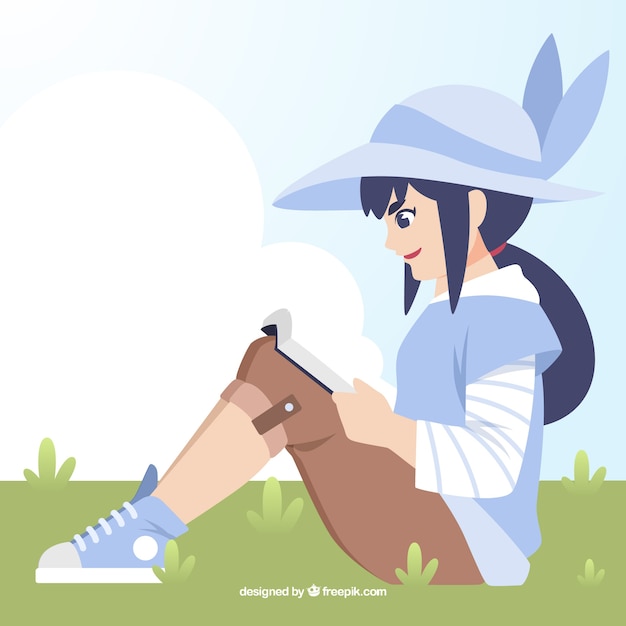 Girl background with hat reading