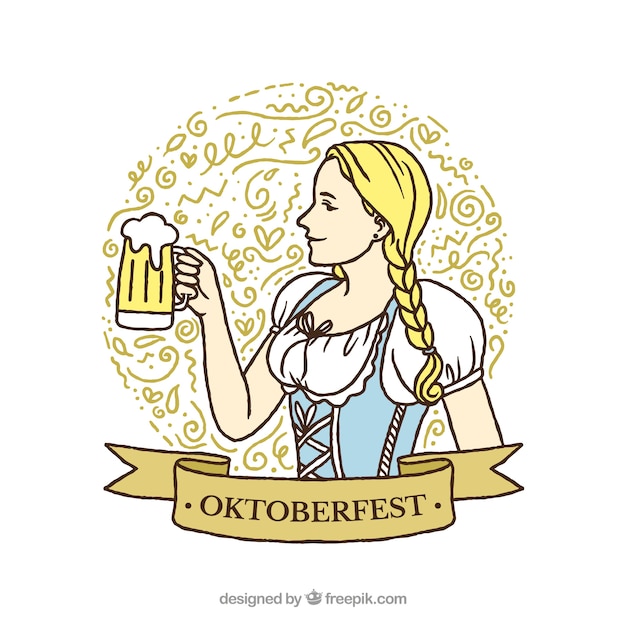 Girl background with traditional oktoberfest dress and a beer