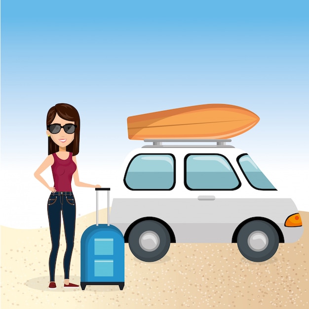 Free Vector girl in the beach with summer vacations