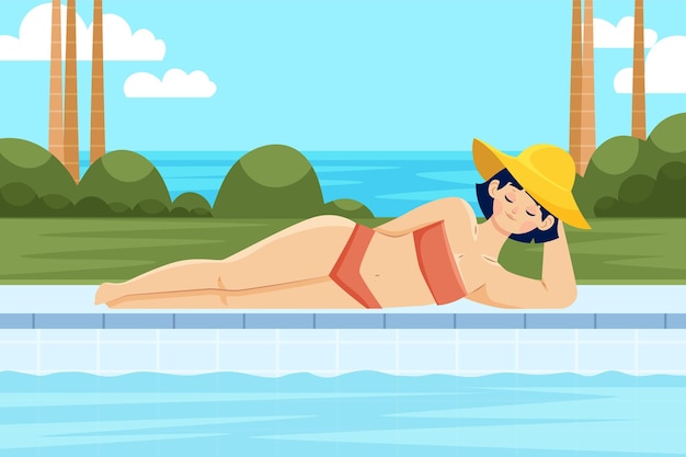 Free Vector girl in bikini at the beach illustration