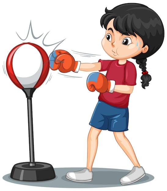 Free vector a girl cartoon character doing boxing exercise