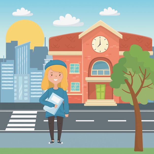 Free Vector girl cartoon of school design