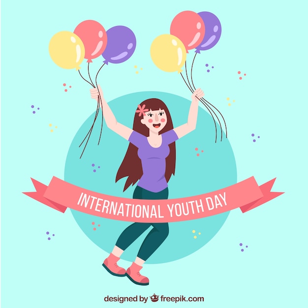 Free Vector girl celebrating background of youth day with balloons