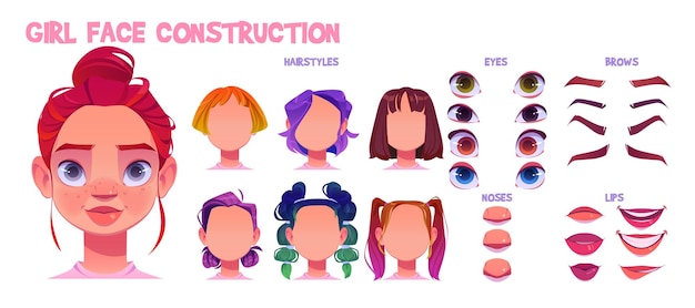 Free Vector girl character face avatar construction cartoon