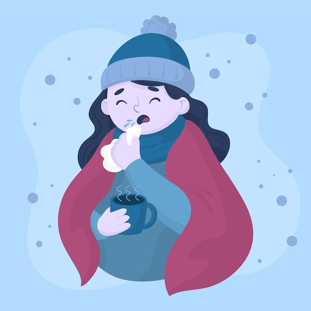 Free Vector girl character having a cold