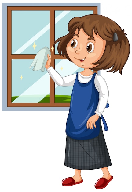 Free Vector girl cleaning window on isolated 