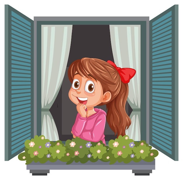 Free Vector girl daydreaming at window