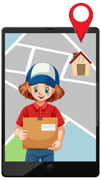 Girl delivery package icon on lablet