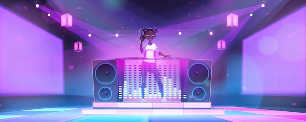 Free Vector girl dj in nightclub with mixer console