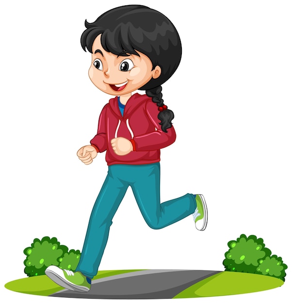 Free Vector girl doing running exercise cartoon character isolated