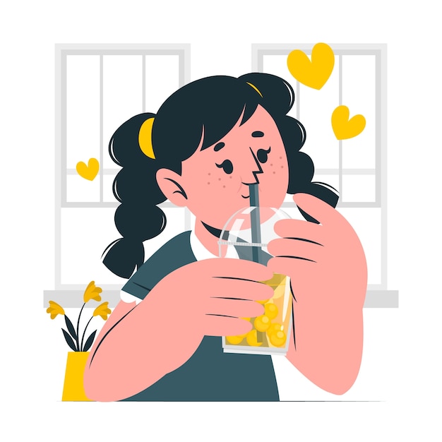 Free Vector girl drinking bubble tea concept illustration