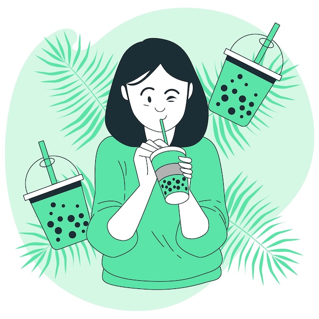 Girl drinking bubble tea concept illustration