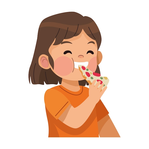 Free Vector girl eating pizza isolated illustration