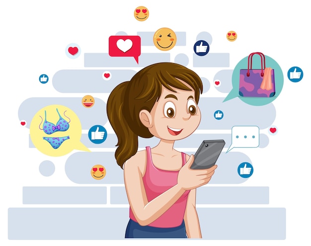 Free Vector girl engaging with social media