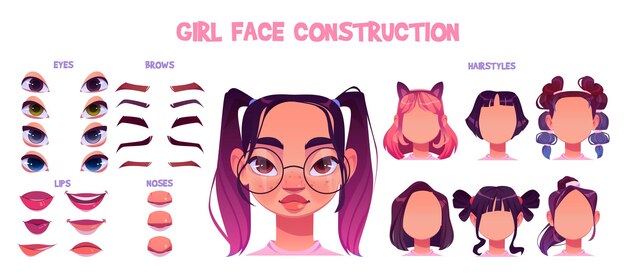 Girl face construction asian child avatar creation