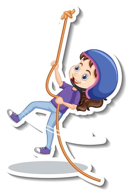 Girl hanging on rope cartoon character sticker