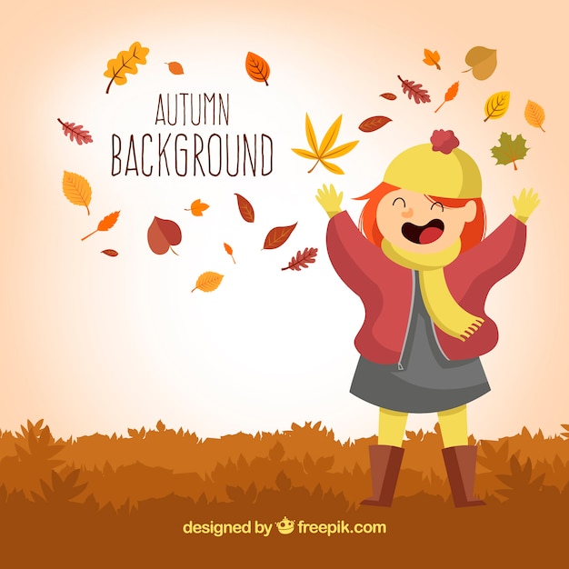 Free Vector girl having fun during the autumn