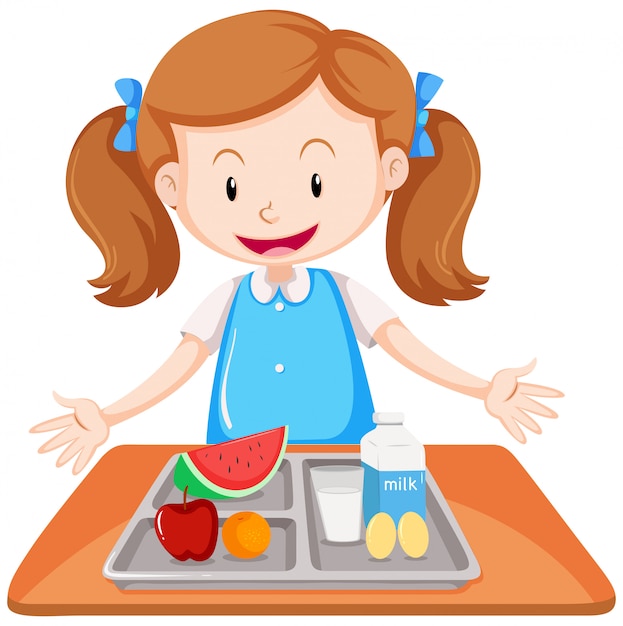 Girl having lunch on table